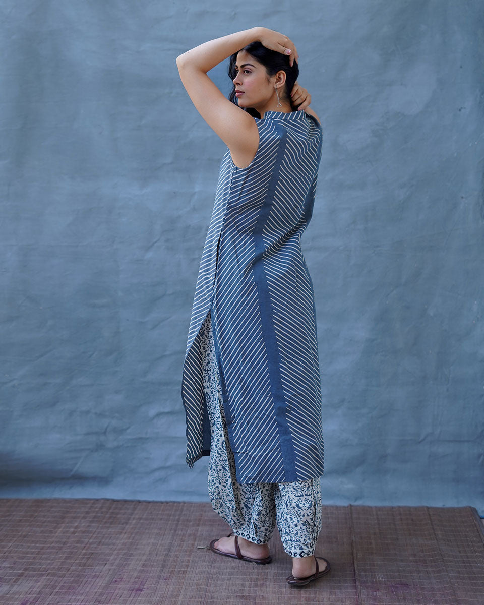 Cloud Kiss Grey Block Printed Kurti - BMS