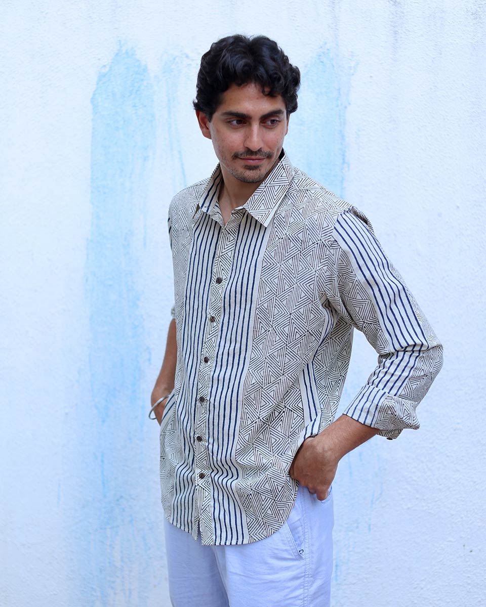 Veer Ivory White Hand Block Print Cotton Shirt -TOF