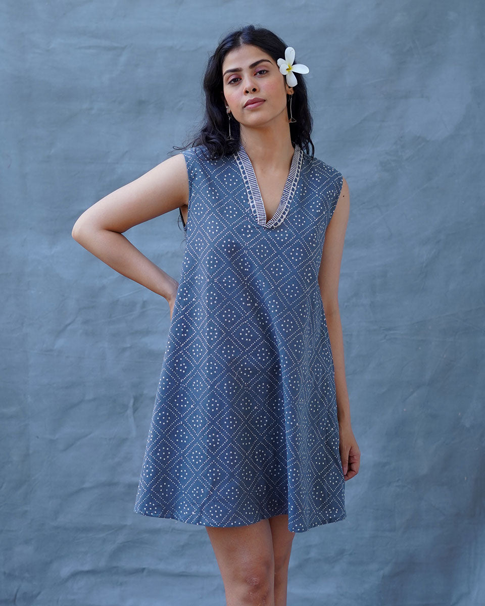 Rainlight Grey Block Printed Dress - BMS