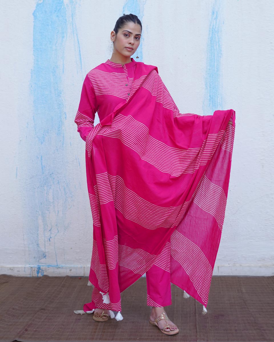 Gunguni Pink Handblock Print Cotton Dupatta - BFG