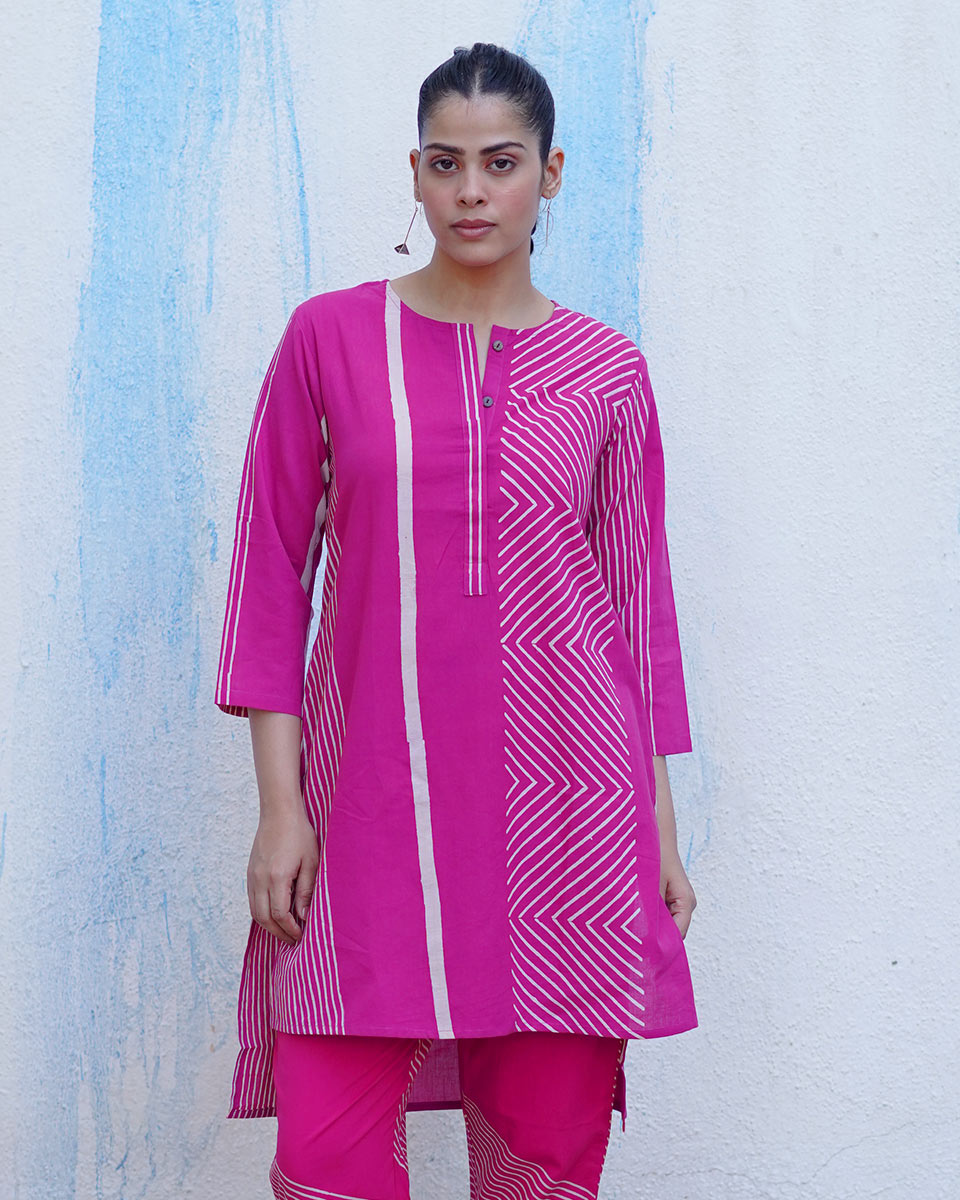 Morni Pink Handblock Print Cotton Kurta - BFG