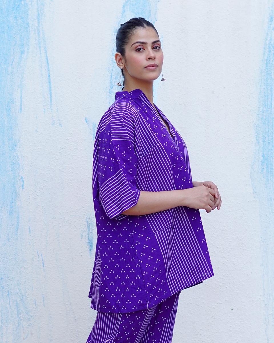 Udti Purple Handblock Print Cotton Top - BFG