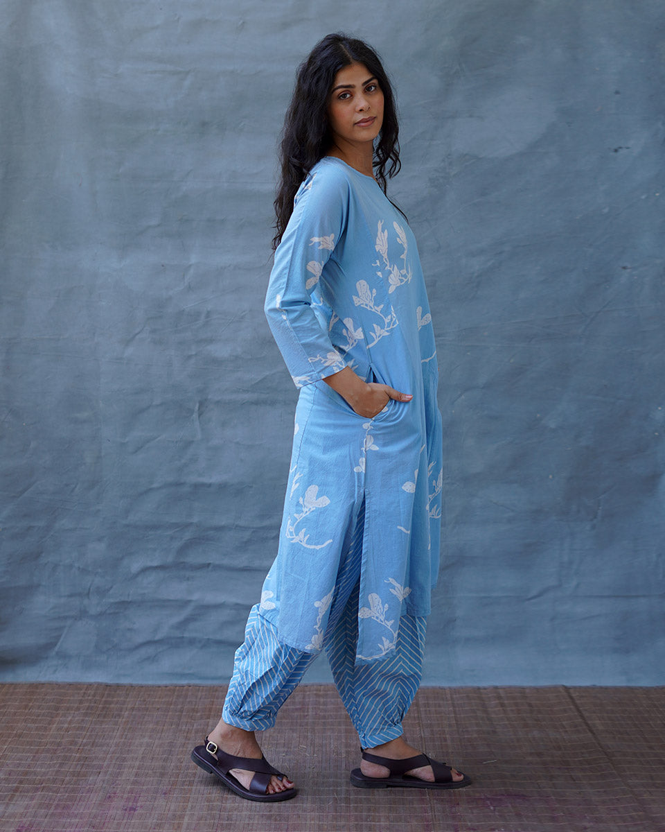 Tia Blue Hand Block Printed Kurta Set-BAD