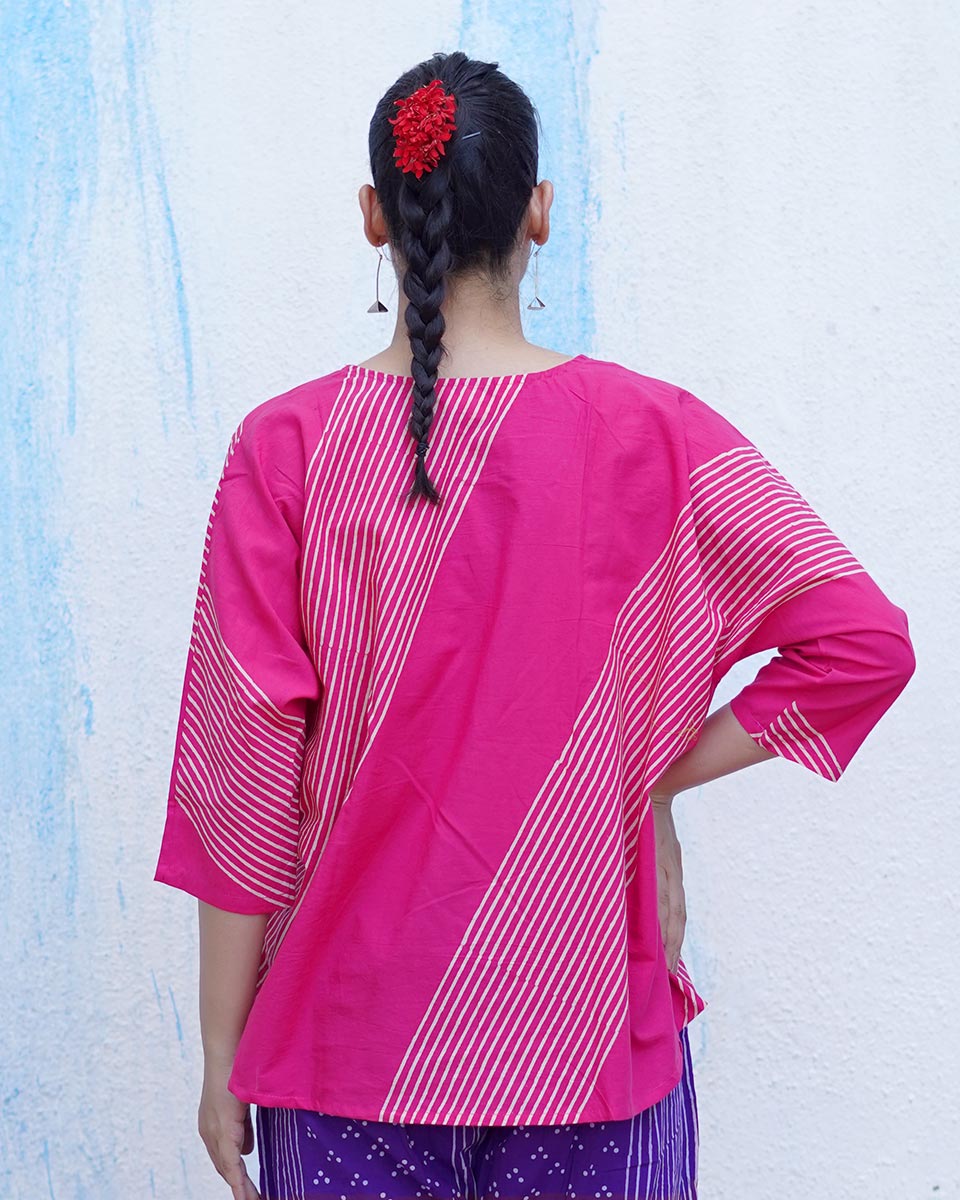 Fiza Pink Handblock Print Cotton Top - BFG