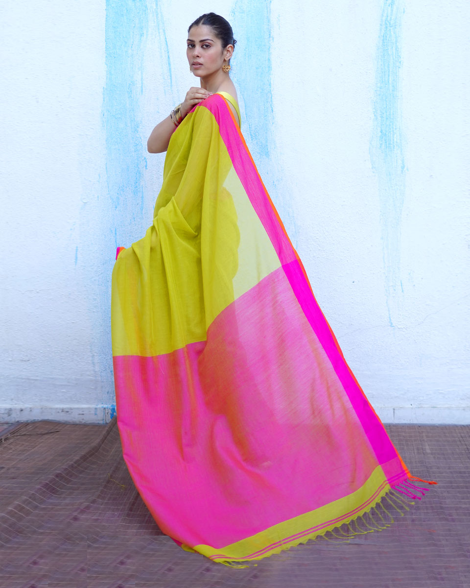 Selene Lime Green Handwoven Cotton Saree - NTC