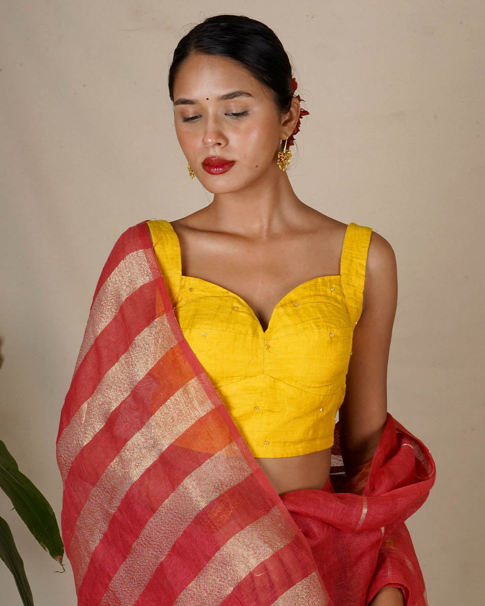Rashmi Handwoven Linen Zari Blouse - Eknoor