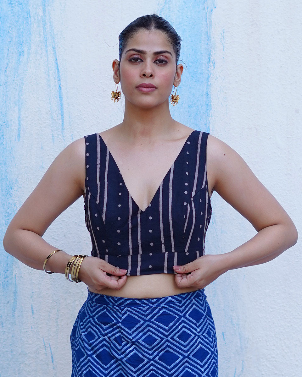 Summer Without Rush Black Hand Block Printed Cotton Blouse - UMT