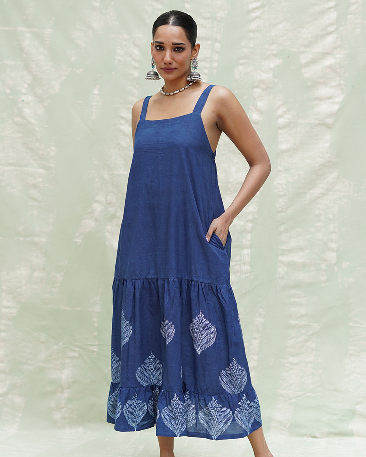 Bahar Blue Handblock Print Cotton Dress - INDI