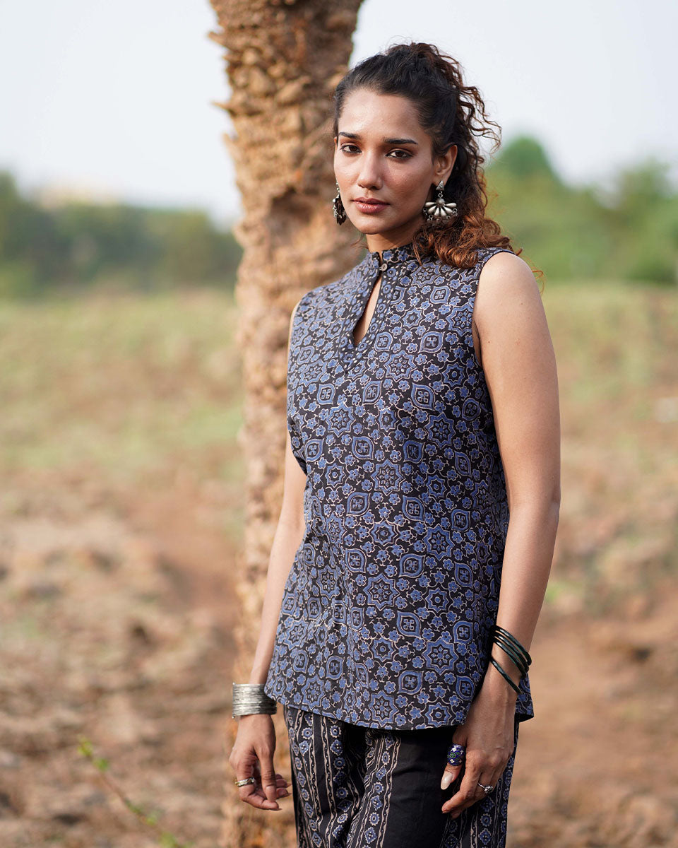 Evening Primrose Blockprinted Cotton Top-WWB