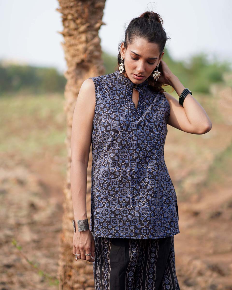 Evening Primrose Blockprinted Cotton Top-WWB