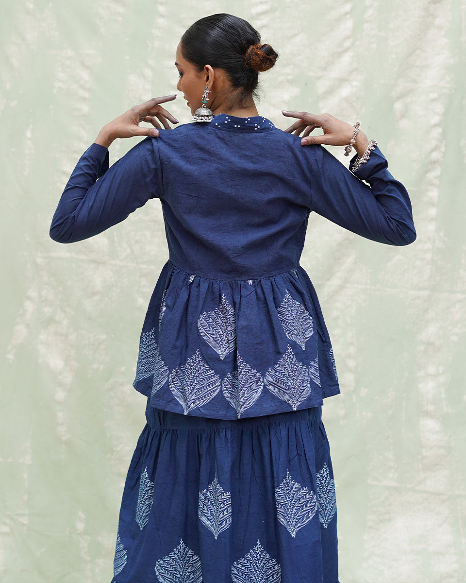 Vihang Blue Handblock Print Cotton Jacket - INDI