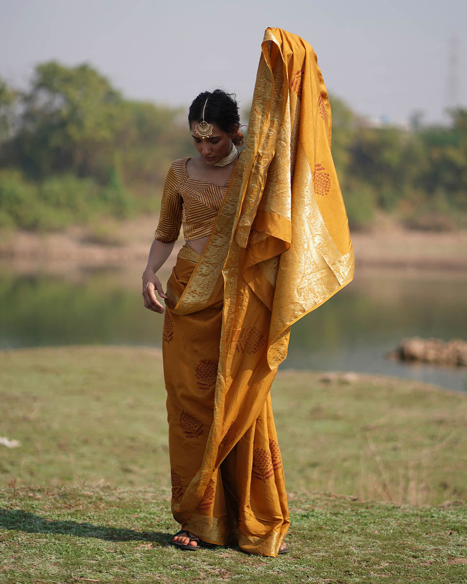 Adhira Blockprinted Mashru Silk Blouse - RB