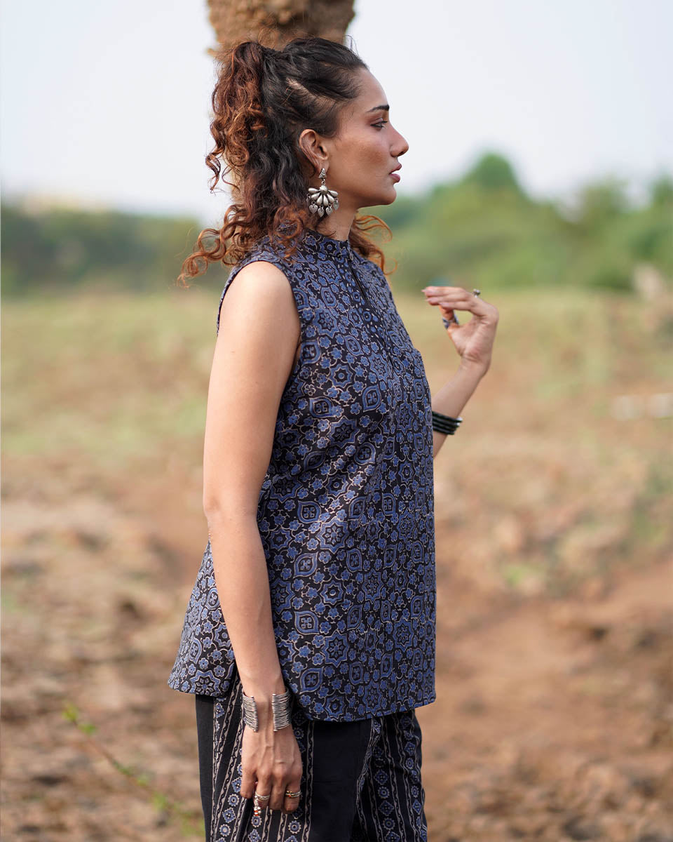 Evening Primrose Blockprinted Cotton Top-WWB