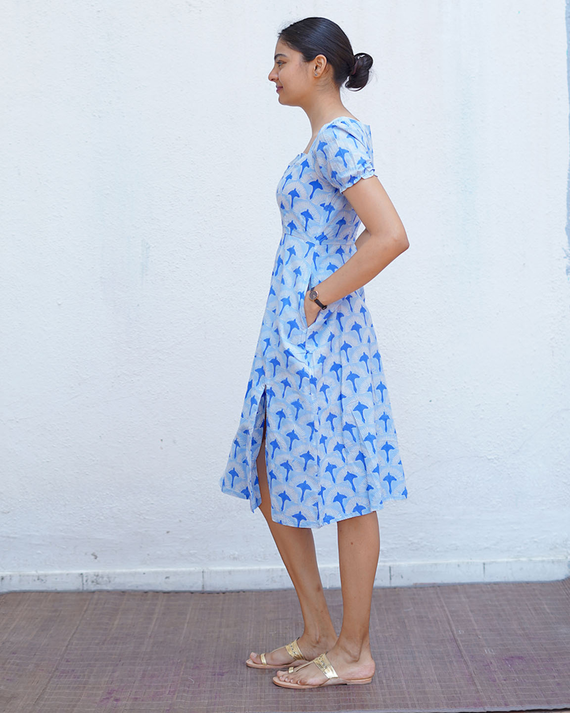 Ishani Blue Hand Block Printed Dress-BAD