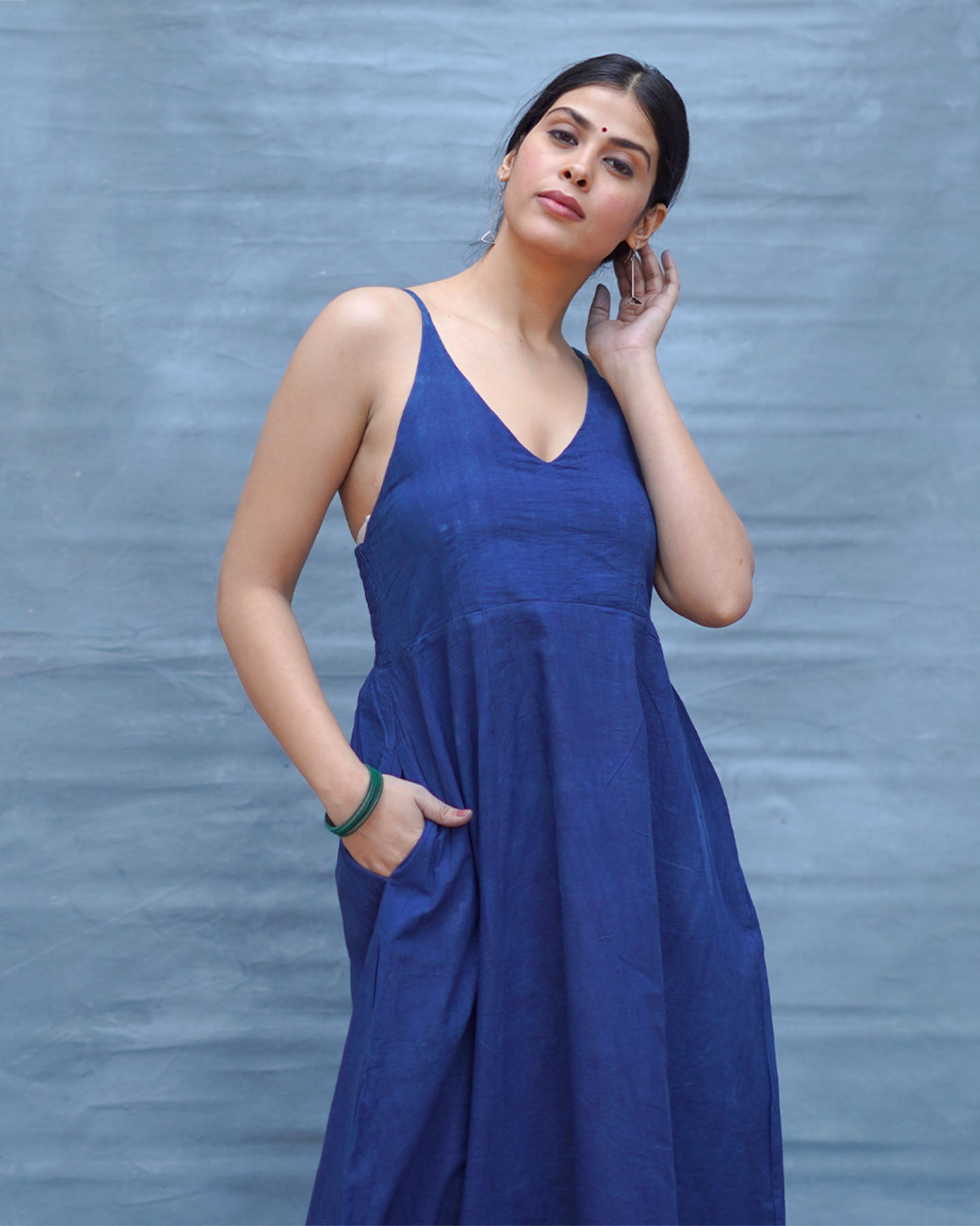 Pushpika Blue Handblock Print Cotton Dress - INDI