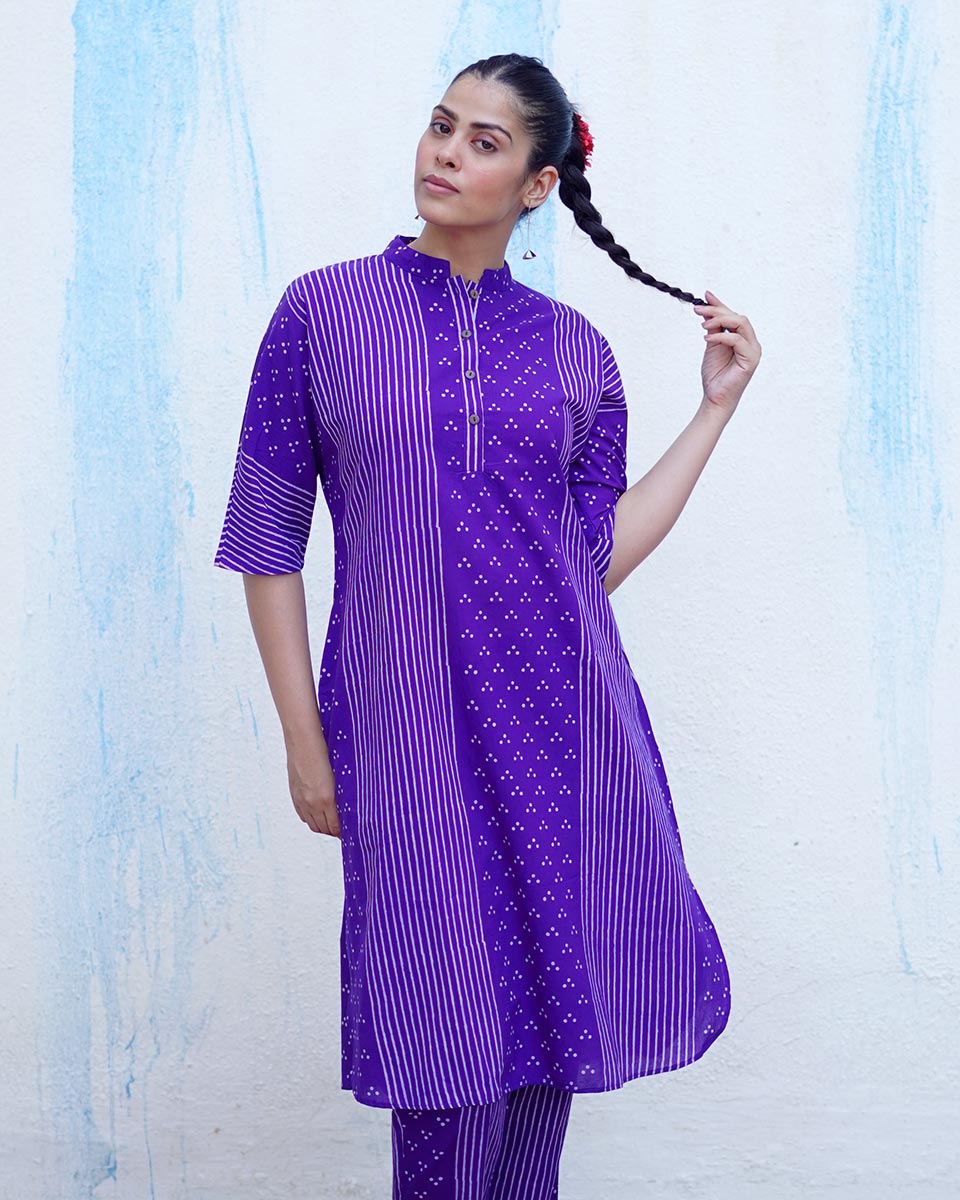 Maina Purple Handblock Print Cotton Kurta Set - BFG