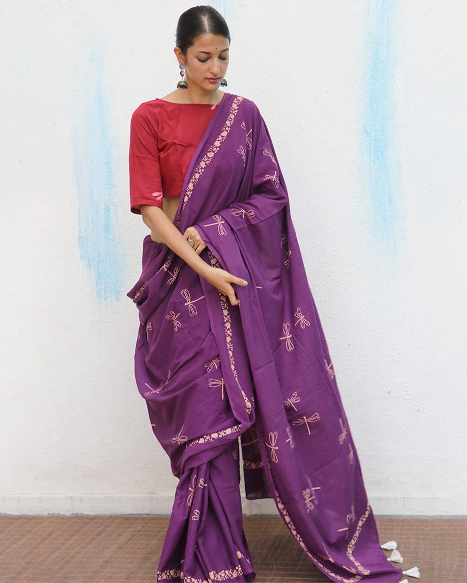 Shallot Handblockprinted Cotton Saree - Fmtm