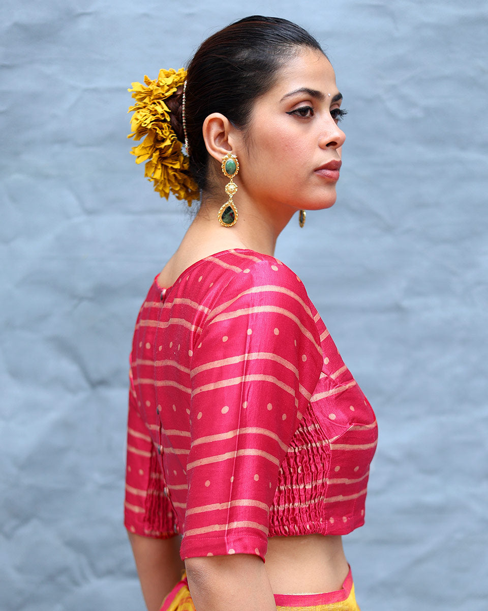 Kavya Pink Handblock Print Mashru Silk Blouse - RSH