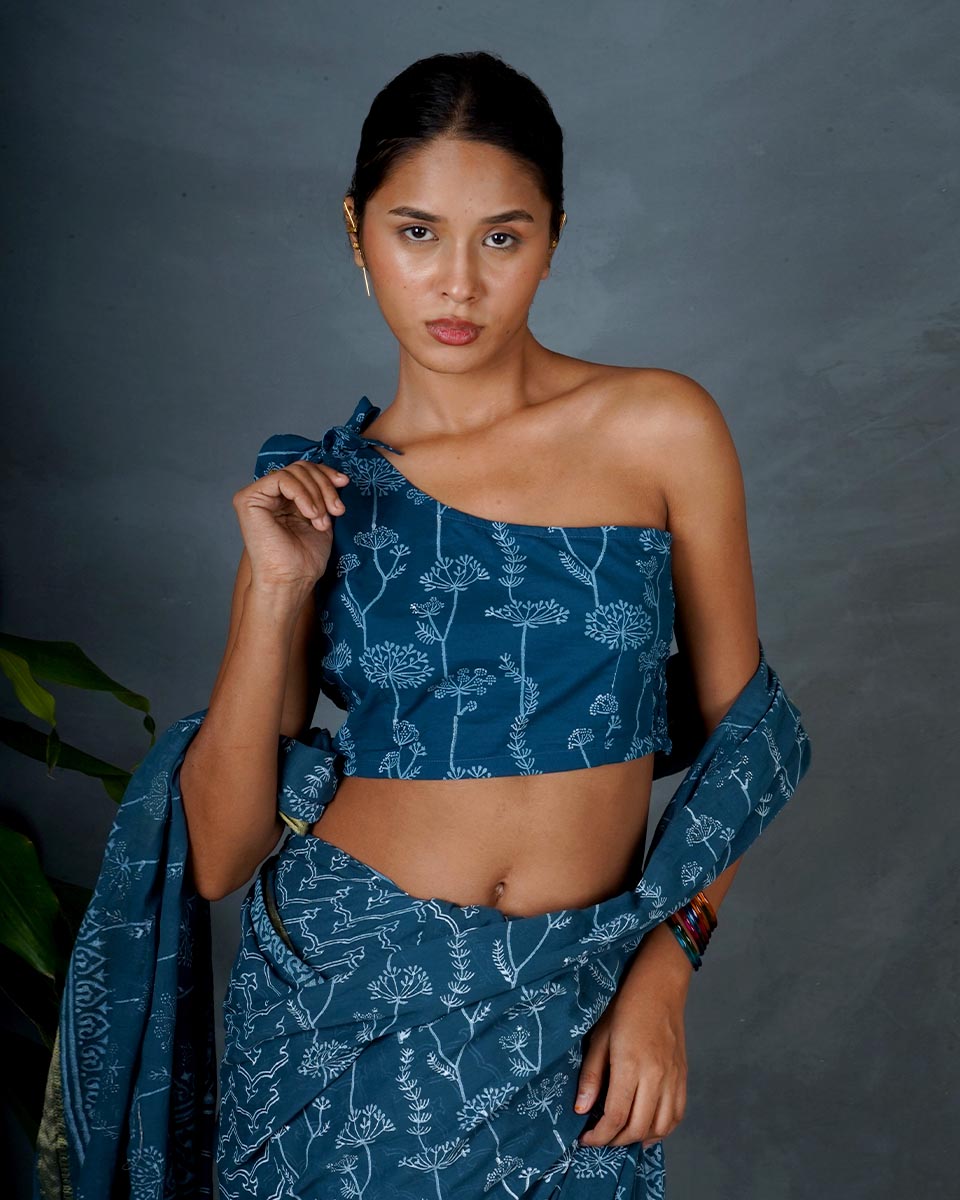 Inaya Teal Green Hand Block Printed Blouse-MYA