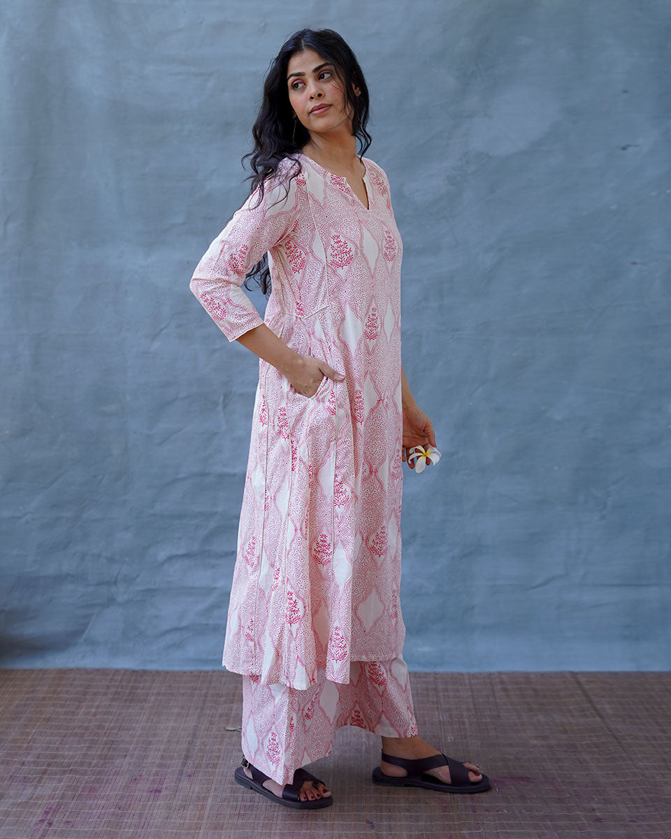 Sunflower’s Sheen Blush Pink Block printed Kurti - MMG