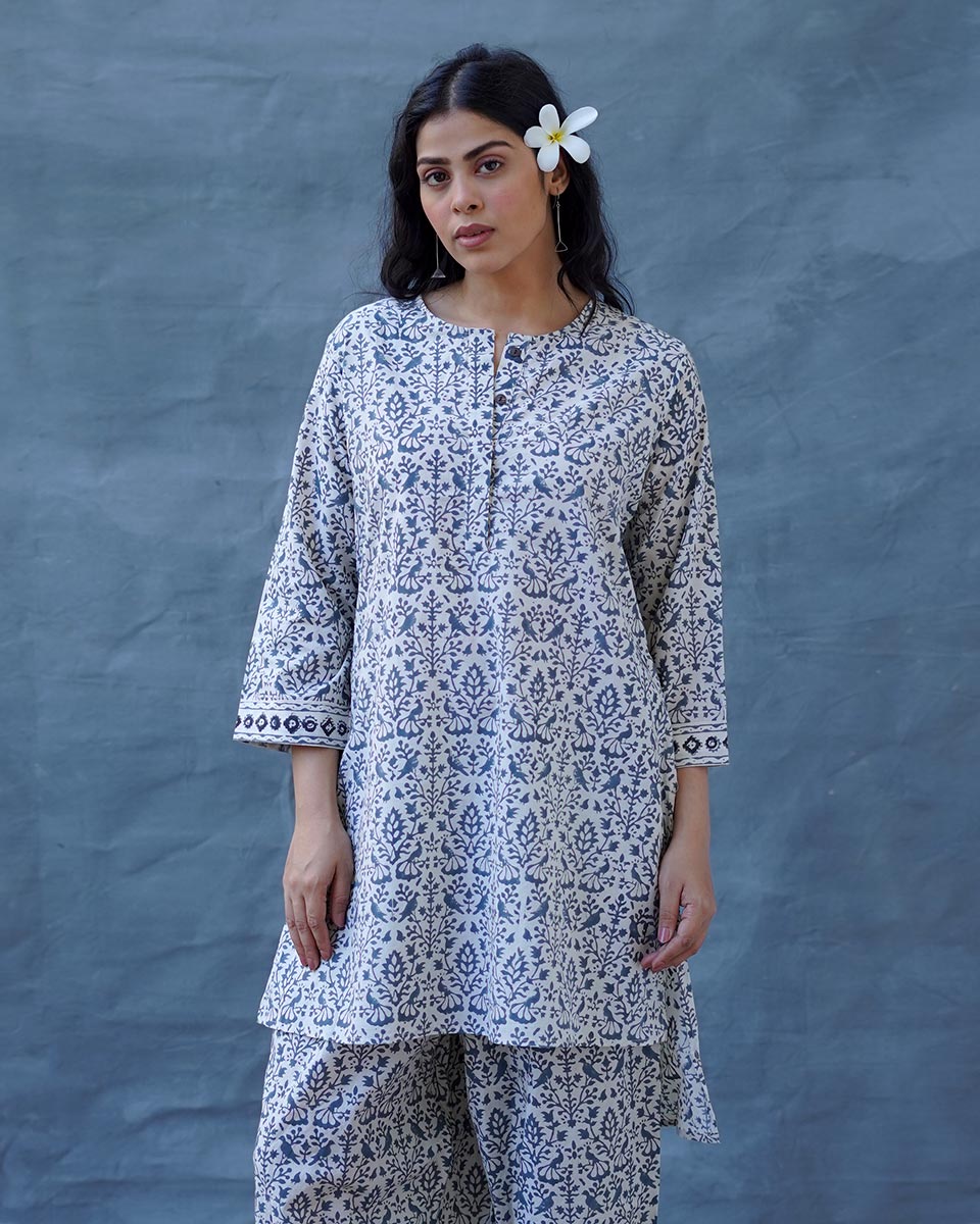Mist Over Hill Grey Block Printed Top - BMS