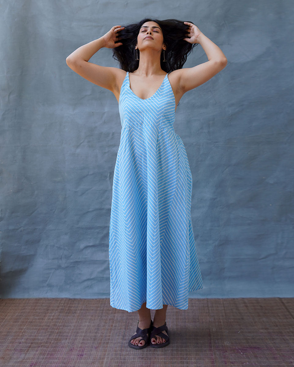 Gudiya Blue Hand Block Printed Dress-BAD