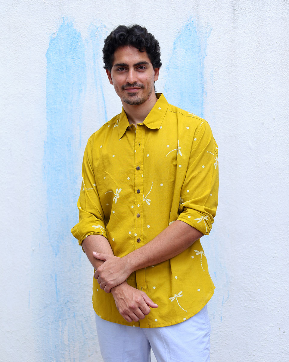 Barsaat Mustard Yellow Hand Block Print Cotton T- Shirt - TOF