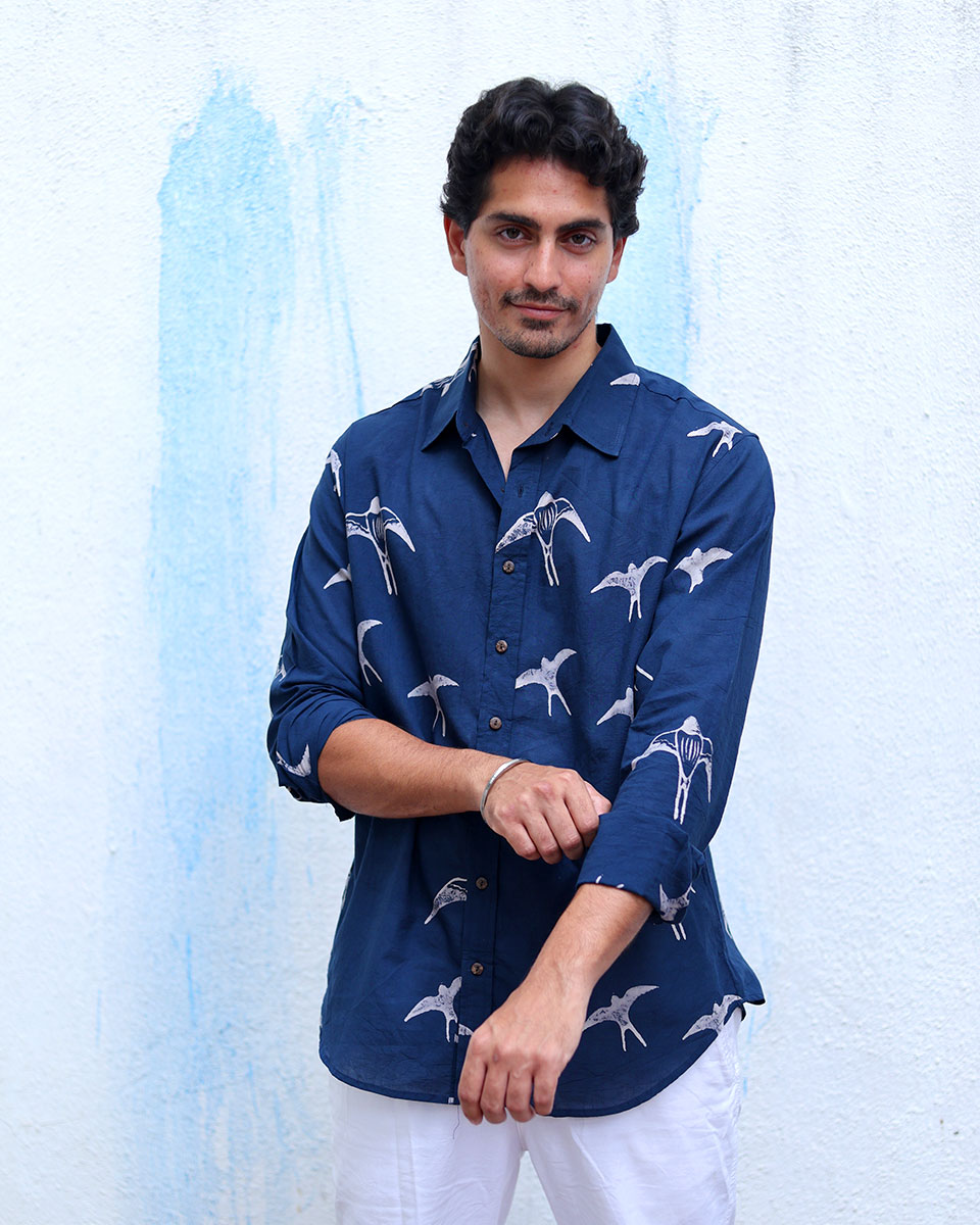 Gulbar Blue Hand Block Print Cotton Shirt - TOF