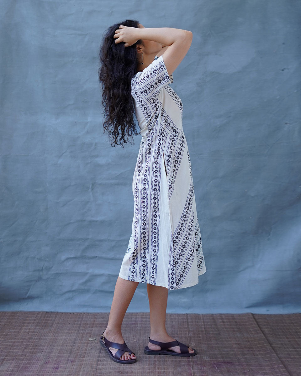 Rain Hush Grey Block Printed Dress - BMS
