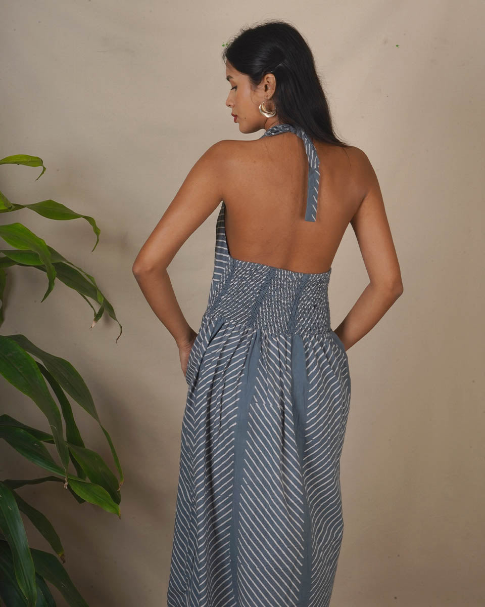Lunar Hush Grey Block Printed Dress - BMS