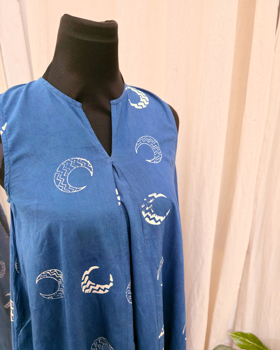 Diya Blue Handblock printed cotton kurta - Love Despite