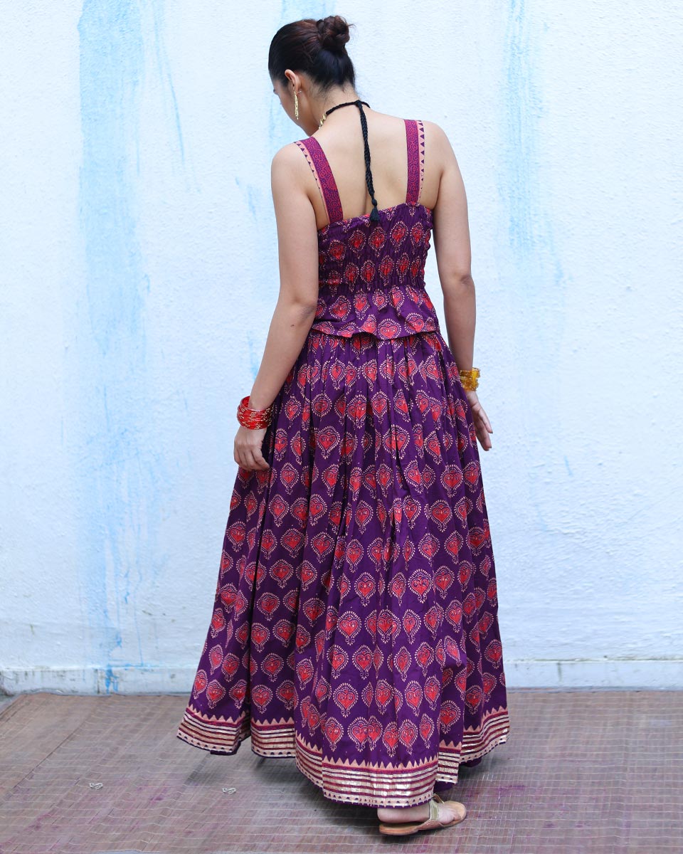 Jyoti Purple Handblock Print Cotton Ghagra - RSH