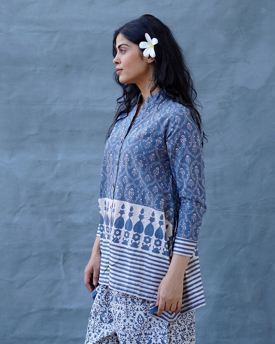 Ashen Shore Grey Block Printed Top - BMS