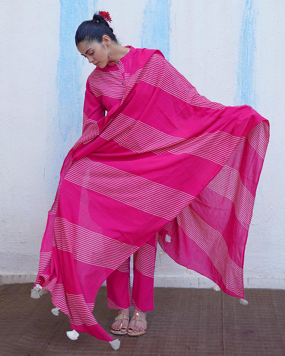 Gunguni Pink Handblock Print Cotton Dupatta - BFG