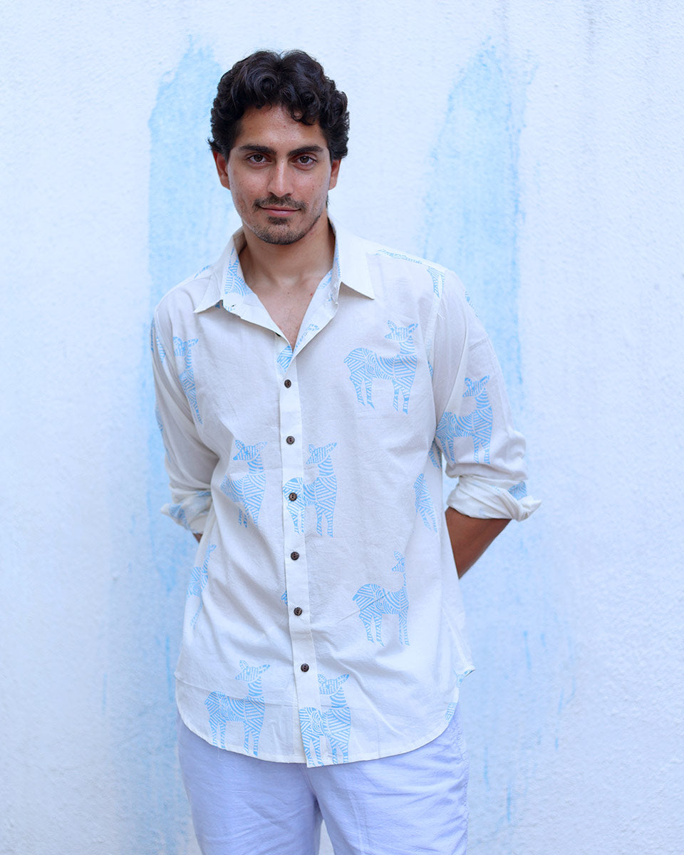 Parvaaz White Hand Block Print Cotton Shirt -TOF