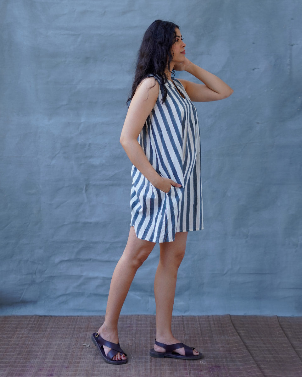 Monsoon Tide Grey Block Printed Dress - BMS