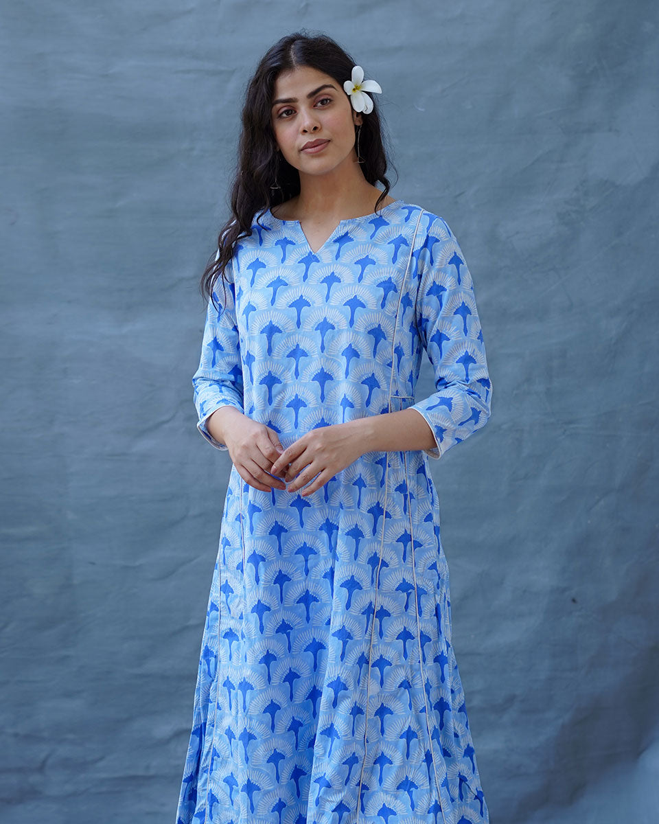 Pakhi Blue Hand Block Printed Kurti-BAD
