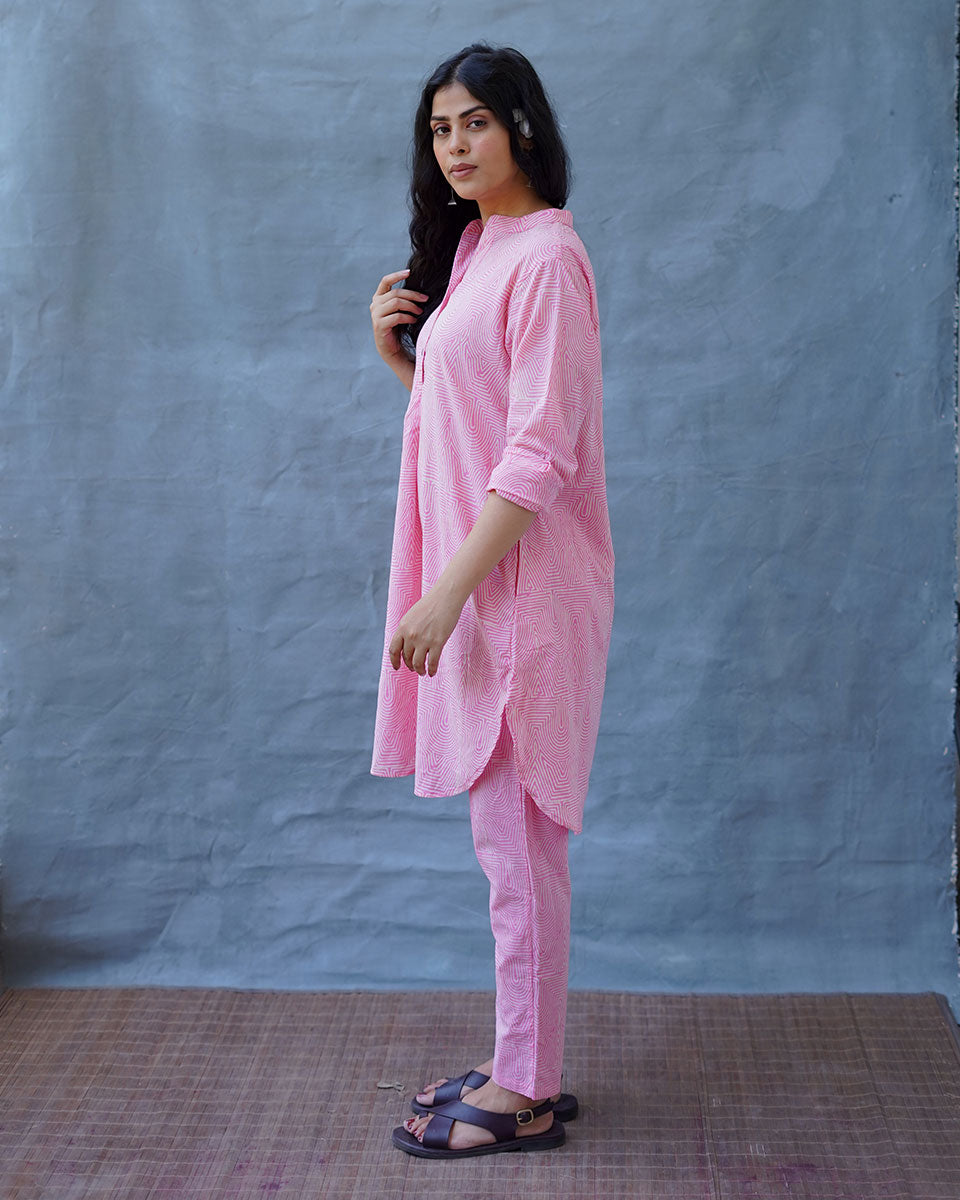 Radiant Roses Blush Pink Block Printed Kurta Set - MMG