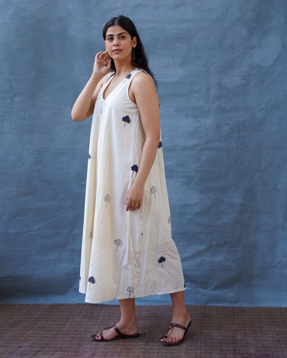 Cloudnight Ivory Block Printed Dress - BMS