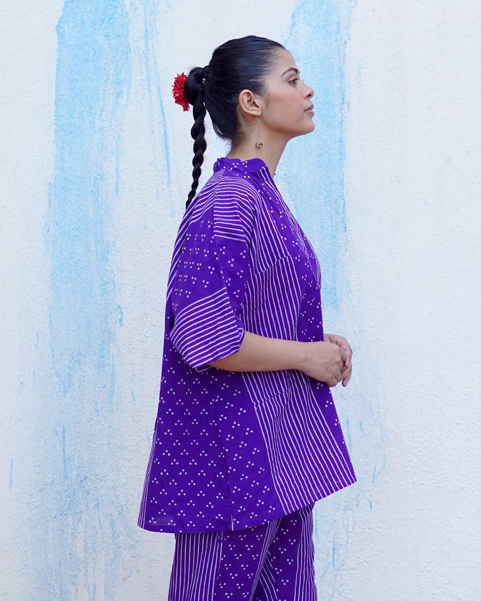 Udti Purple Handblock Print Cotton Top - BFG