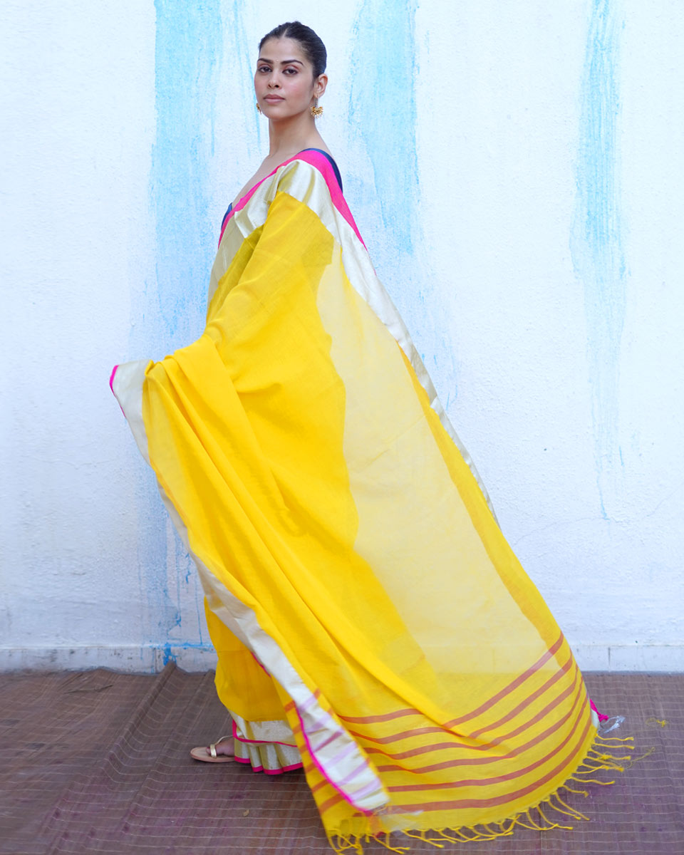 Rhea Yellow Handwoven Cotton Saree - NTC