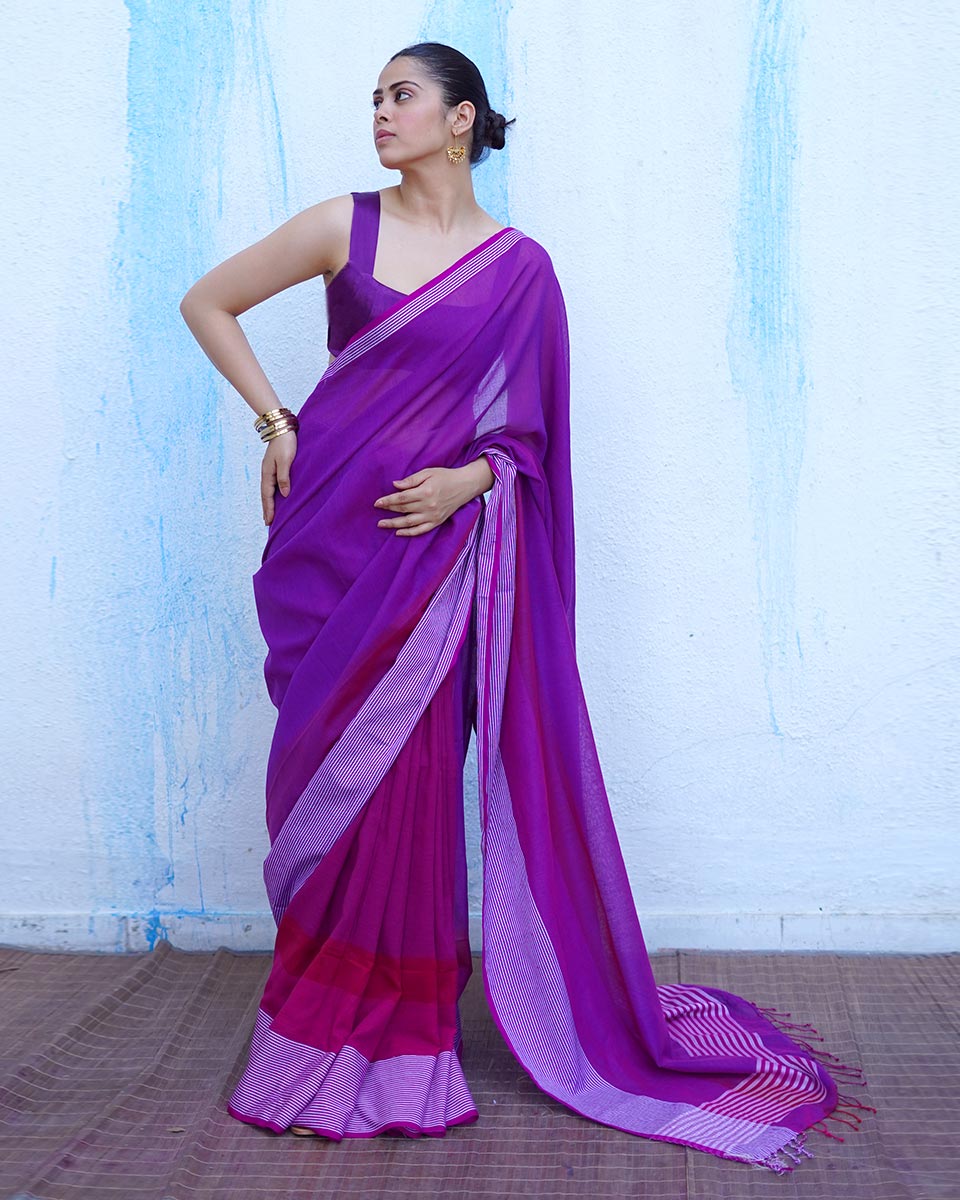 Thalassa Royal Purple Handwoven Cotton Saree - NTC