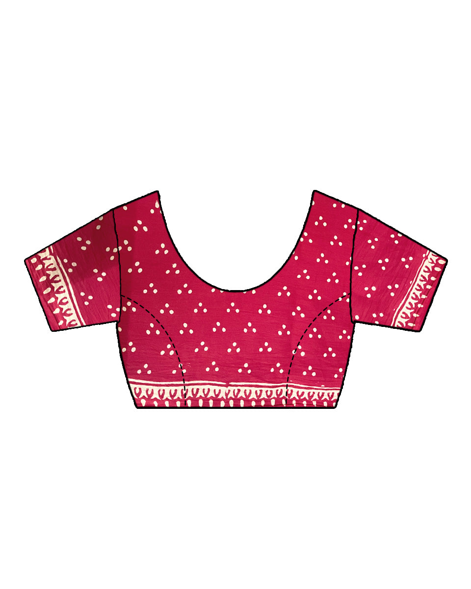 Walking Barefoot Red Hand Block Printed Cotton Saree - UMT
