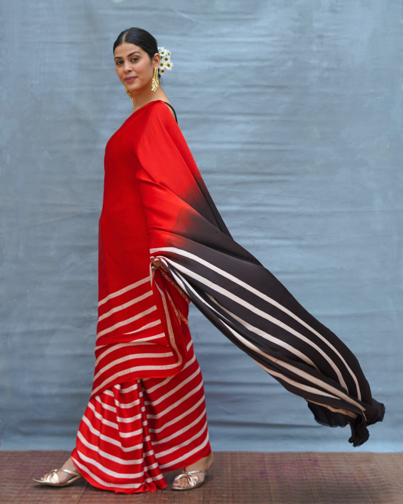 Soft Drift Red Handblock Print Modal Silk Saree - Flow