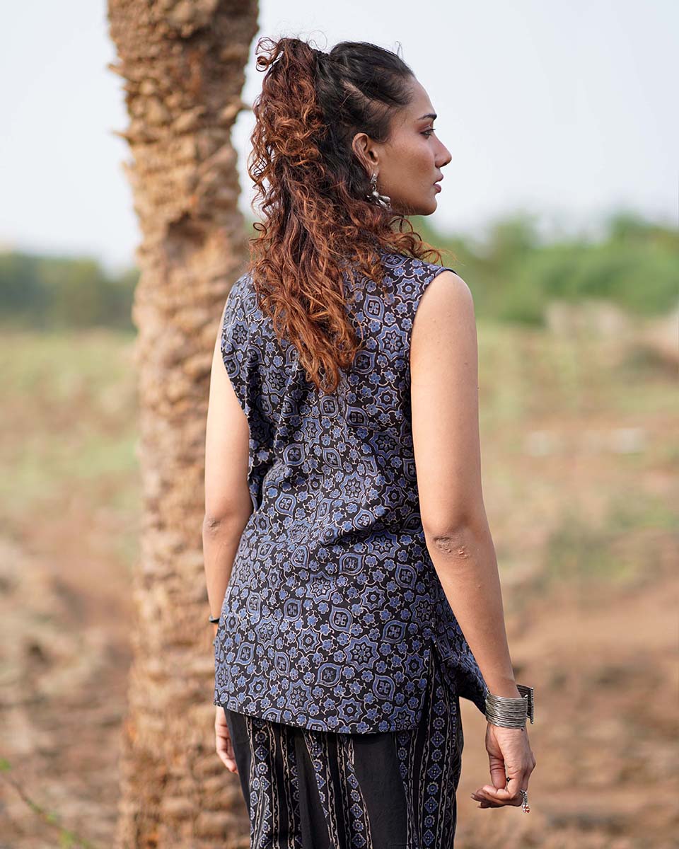 Evening Primrose Blockprinted Cotton Top-WWB