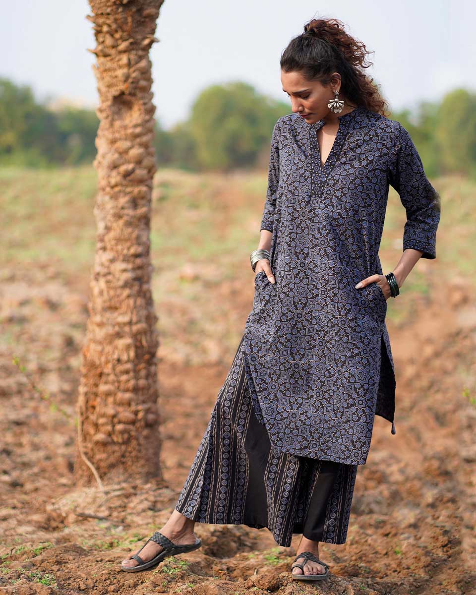 Silky Blooms Blockprinted Cotton Kurti-WWB