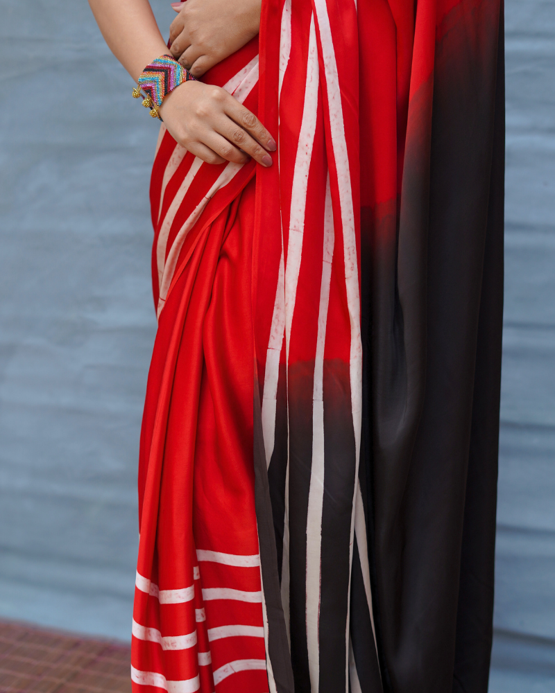 Soft Drift Red Handblock Print Modal Silk Saree - Flow