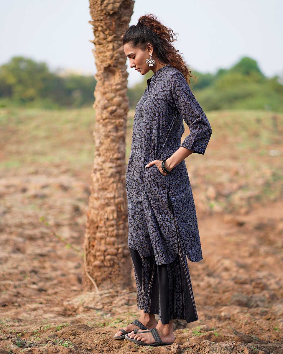 Silky Blooms Blockprinted Cotton Kurti-WWB