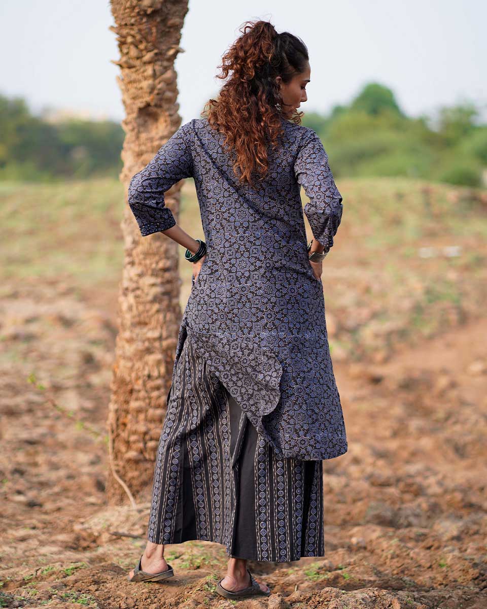 Silky Blooms Blockprinted Cotton Kurti-WWB