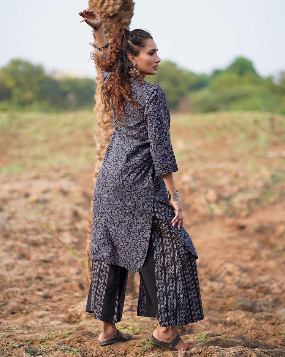 Silky Blooms Blockprinted Cotton Kurti-WWB